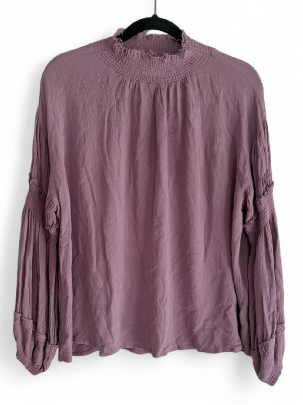 Easel Purple High Neck Long Sleeve Boho Peasant Blouse Size S